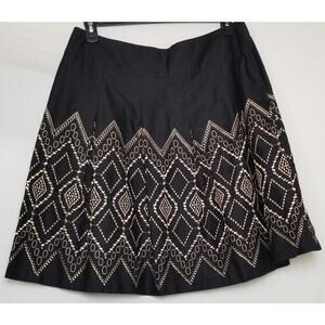 DANA BUCHMAN Women's 100% Black Cotton Pleated Skirt Gold Embroidery Size 16